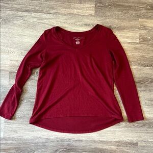 American Eagle Outfitters Red Fitted Long Sleeve Blouse